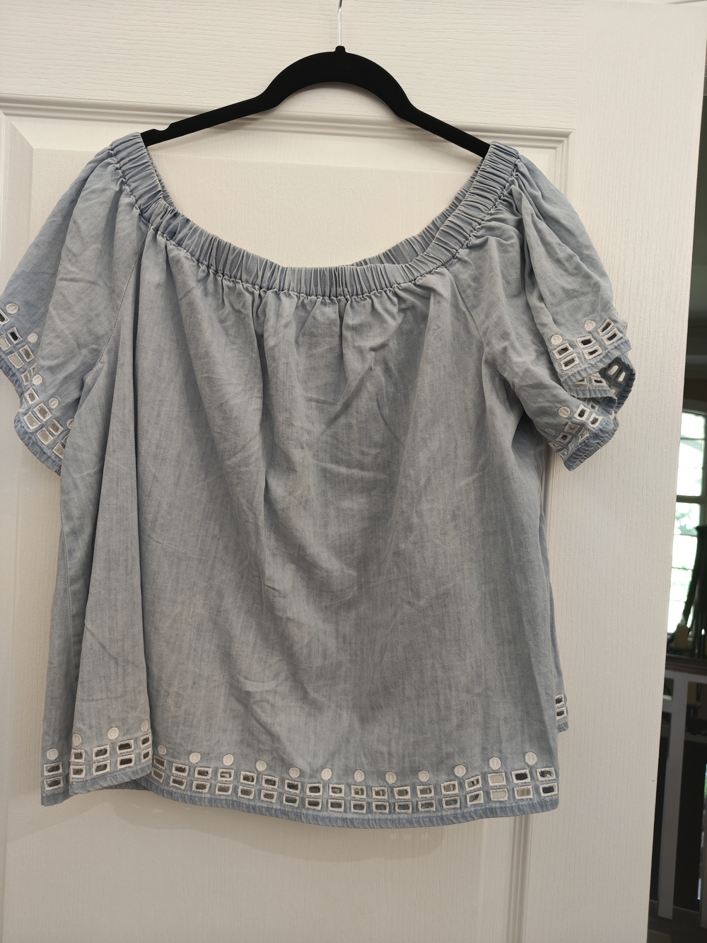 2014 Juicy Couture Light Blue Off-Shoulder Eyelet Top